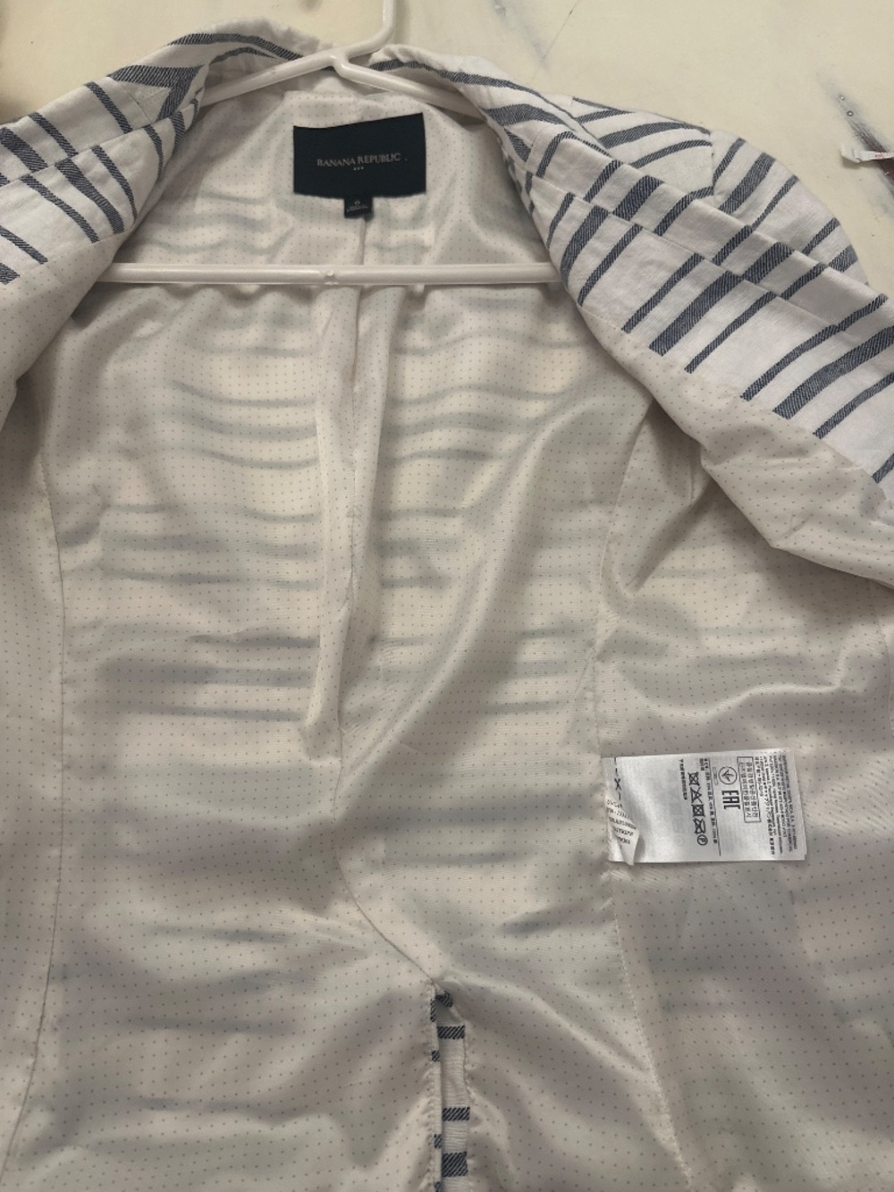 Banana Republic White & Navy Striped Linen Blend Blazer Size 0 Nautical - Picture 3 of 8